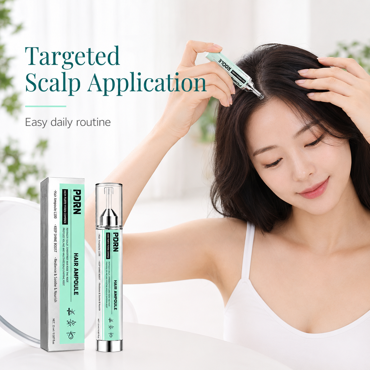 PDRN Hair Ampoule L100 – Lightweight Scalp & Root Serum for Fuller-Looking, Healthier-Shine Hair, Precision Application, 15 mL / 0.507 fl oz