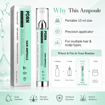 PDRN Hair Ampoule L100 – Lightweight Scalp & Root Serum for Fuller-Looking, Healthier-Shine Hair, Precision Application, 15 mL / 0.507 fl oz